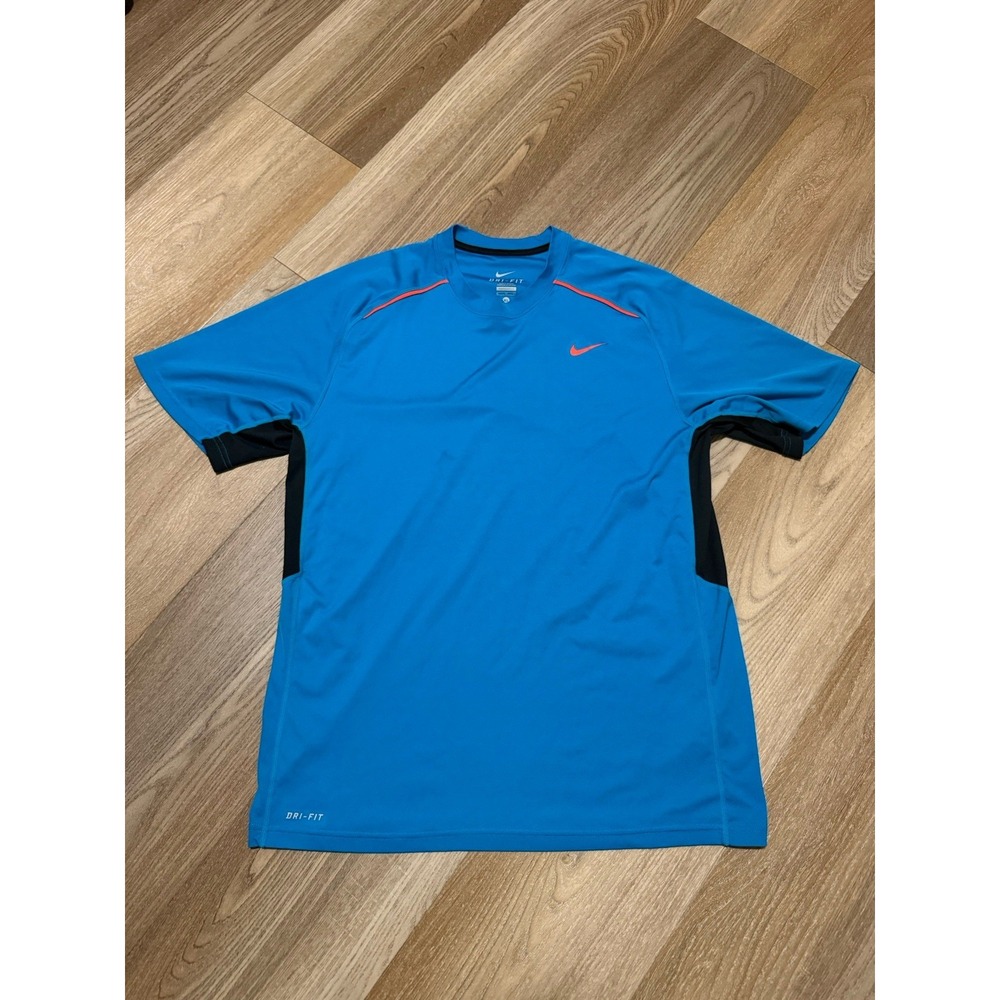 Nike Dri-Fit T Shirt Men XL Blue Neon Activewear Short Sleeve Running Tee